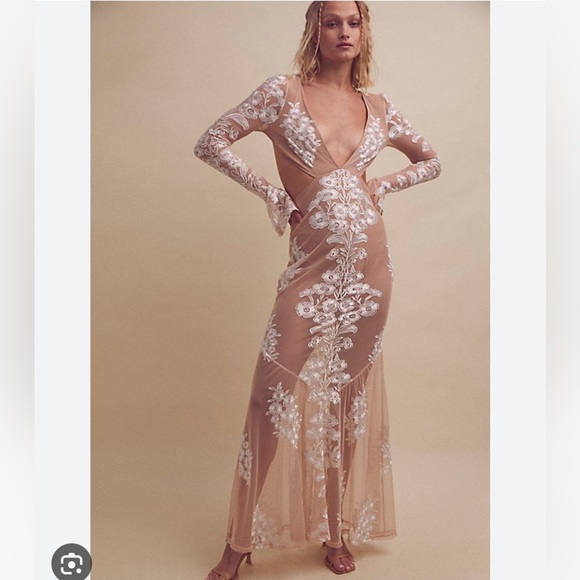 For Love and Lemons Temecula Cut Out Embroidered Lace Maxi Dress - Picture 1 of 9